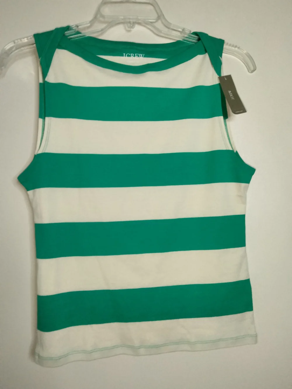 J. Crew (Sz L) Green & Cream Striped Cotton Sleeveless Perfect Fit Top (NEW-NWT)